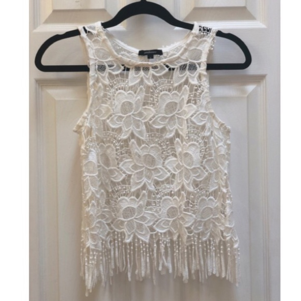 While lace fringed top